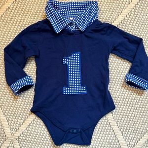 Long sleeve first birthday shirt boy, blue, 12 month